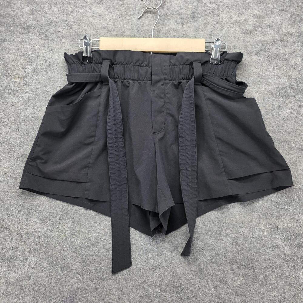 Athleta Shorts Womens 4 Black Paperbag Twill Polyester Spandex Belted 3 Inseam
